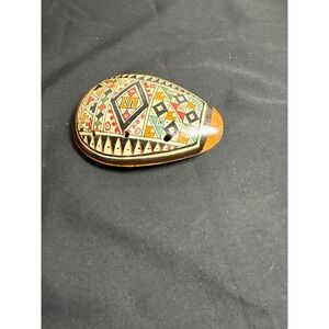 Hand Painted Clay Ocarina‎ Whistle Wind Instrument Folk Art Geometric Design